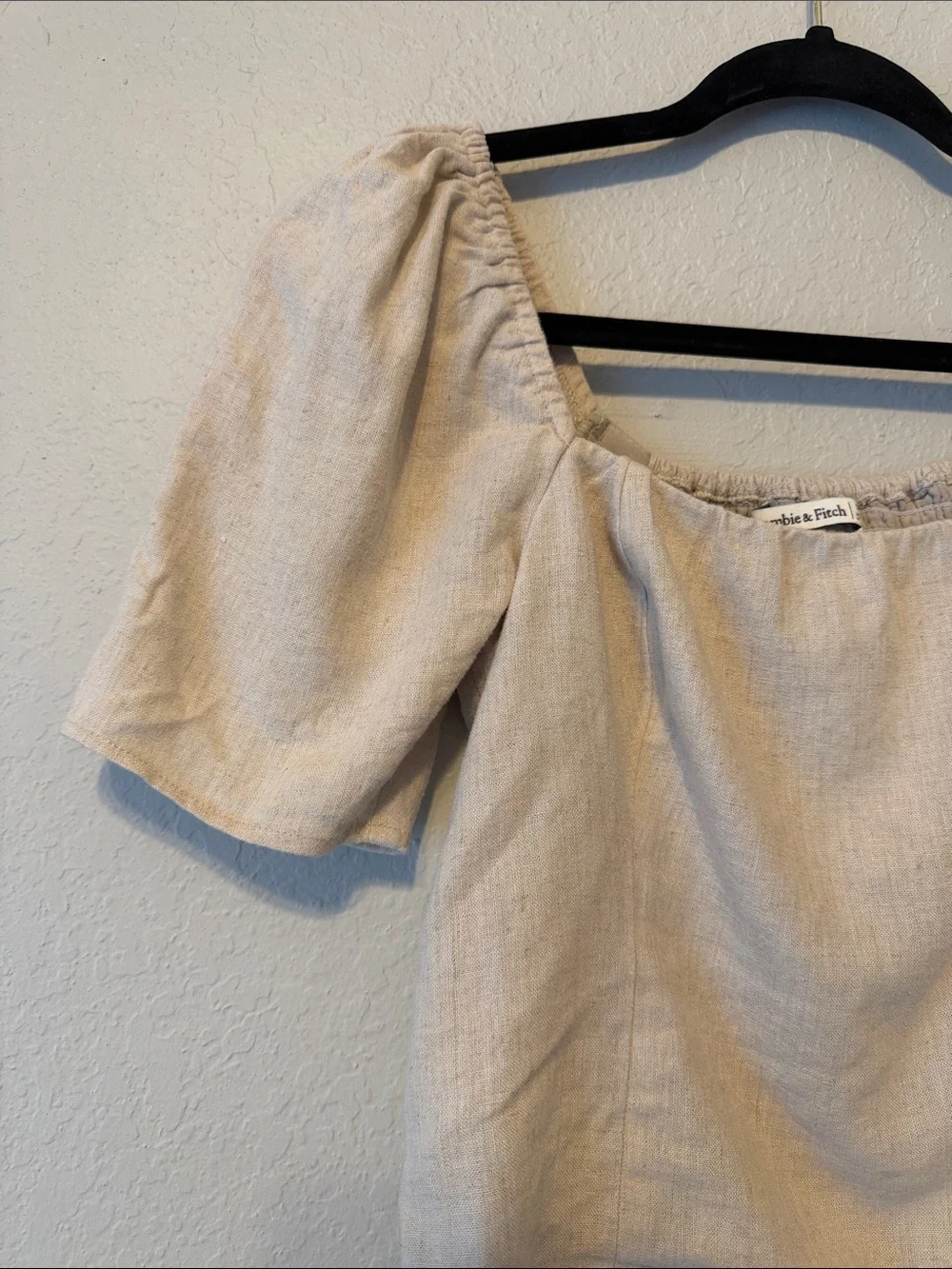 Abercrombie & Fitch Cream Puff-Sleeve Square Neck Blouse